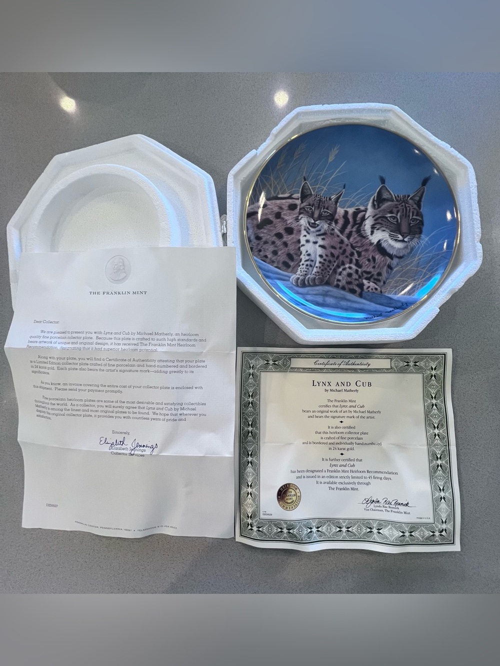 Lynx and Cub Collector Limited Plate National Wildlife Federation Franklin Mint